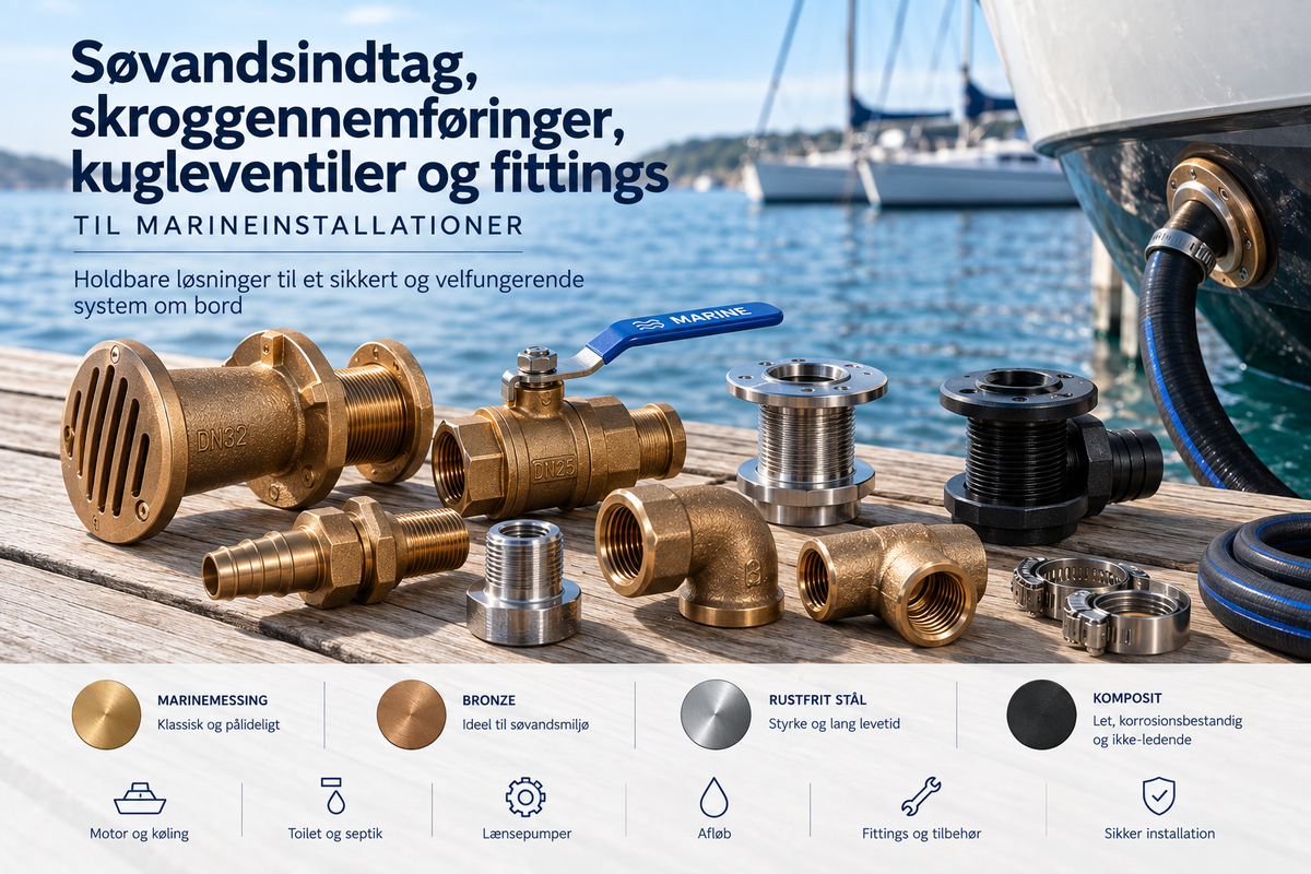 Søvandsindtag, skroggennemføringer, kugleventiler og fittings til båden