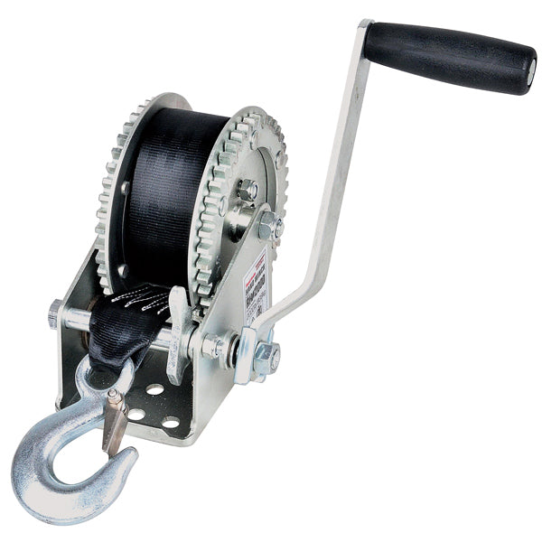 Rock trailer winch 908 kg. Including 8 meters of webbing with hook.