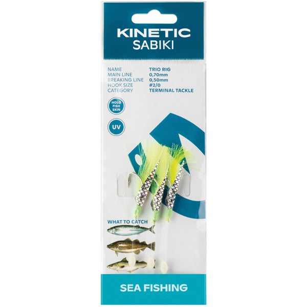 Kinetic Sabiki Trio Köder Makrele/Kabeljau, grüner Blitz