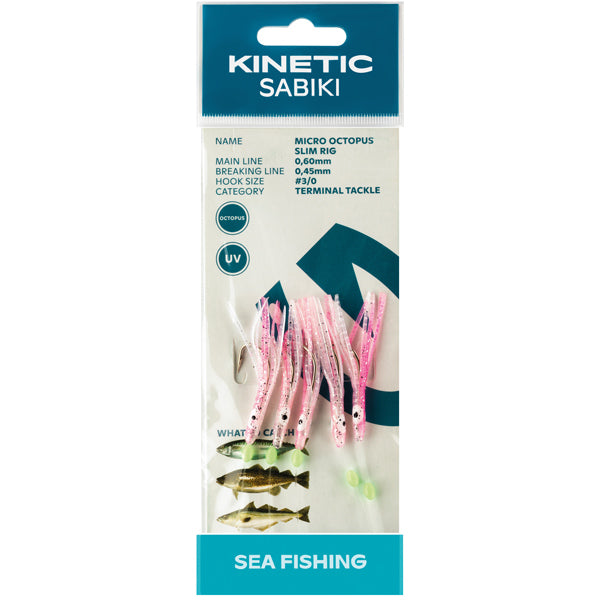 Kinetic Sabiki kleiner Tintenfisch Makrele/Kabeljau, Pink/Glitzer