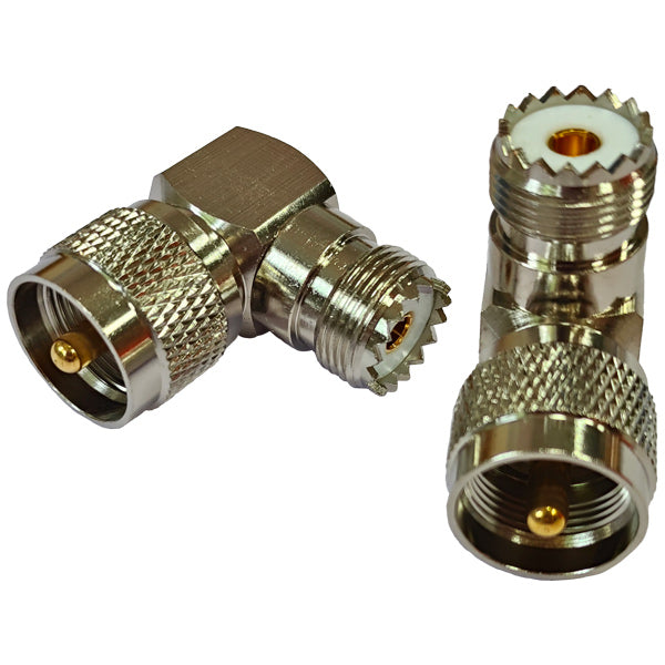 1852 VHF angled connector male/female to PL259. 2-pack