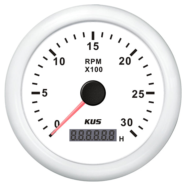 Kus Drehzahlmesser Diesel 0-3000 0,5-250 mit Std., weiß 12/24V Ø