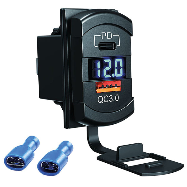 Anschluss mit 1 Stück USB A, 1 Stück USB C, Voltmeter, 12-24 V