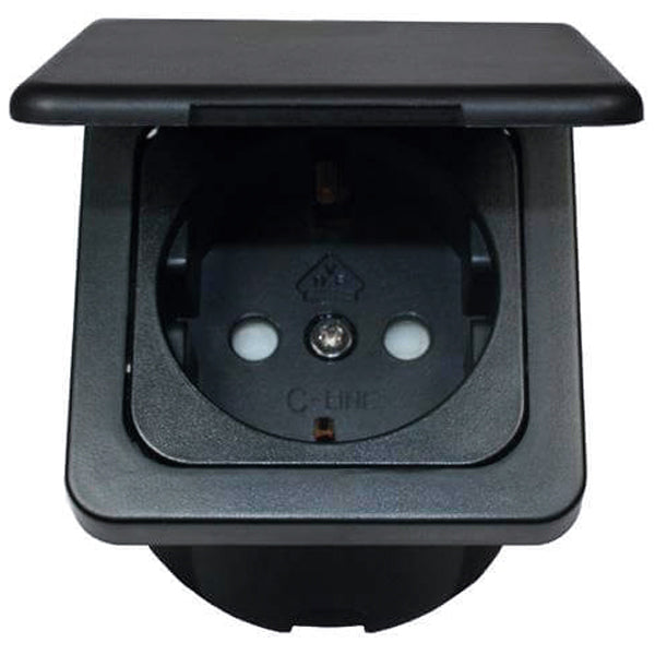 Einbausteckdose 220V mit Klappe schwarz