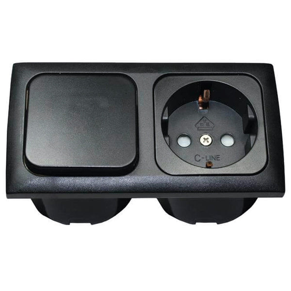 Einbausteckdose 220V mit Schalter komplett schwarz