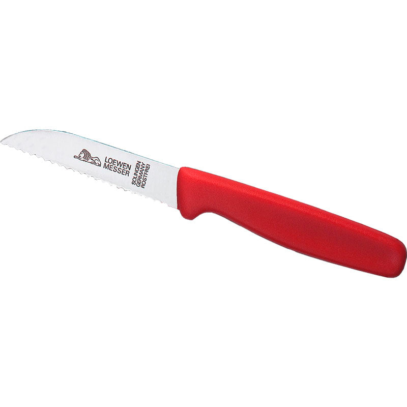 Løwenmesser Rensekniv rustfri m/bølgeskær og rødt skaft