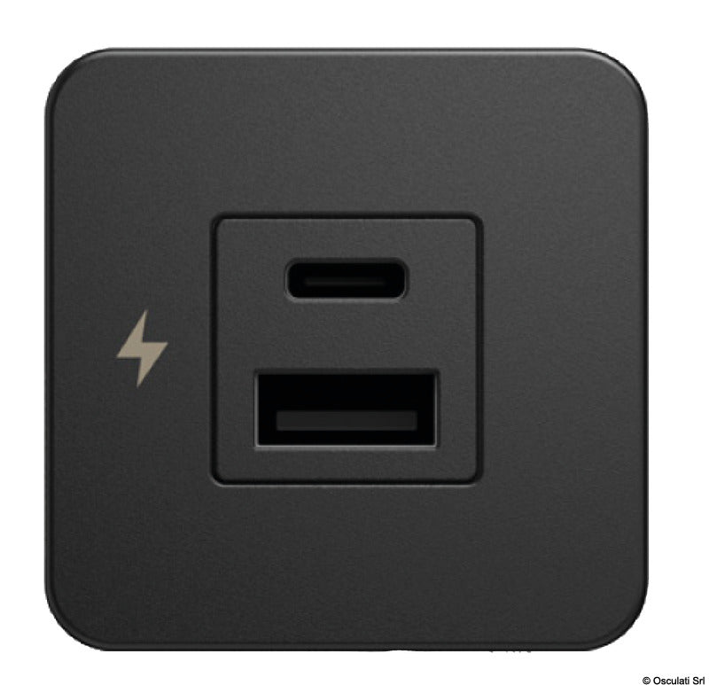 Scanstrut TILE indbygget USB-A/USB-C-ladeudtag 12/24 V – sort frontpanel