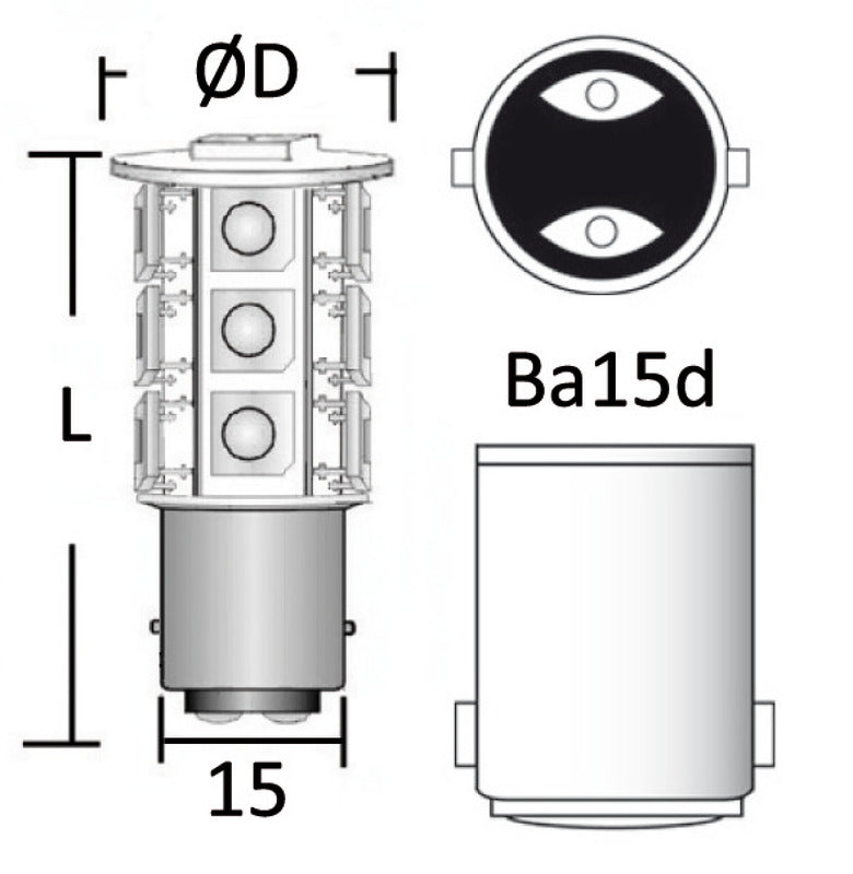SMD LED-pære til spotlights med BA15D-fatning 12/24 V 1,5 W, 150 lm, 3000 K