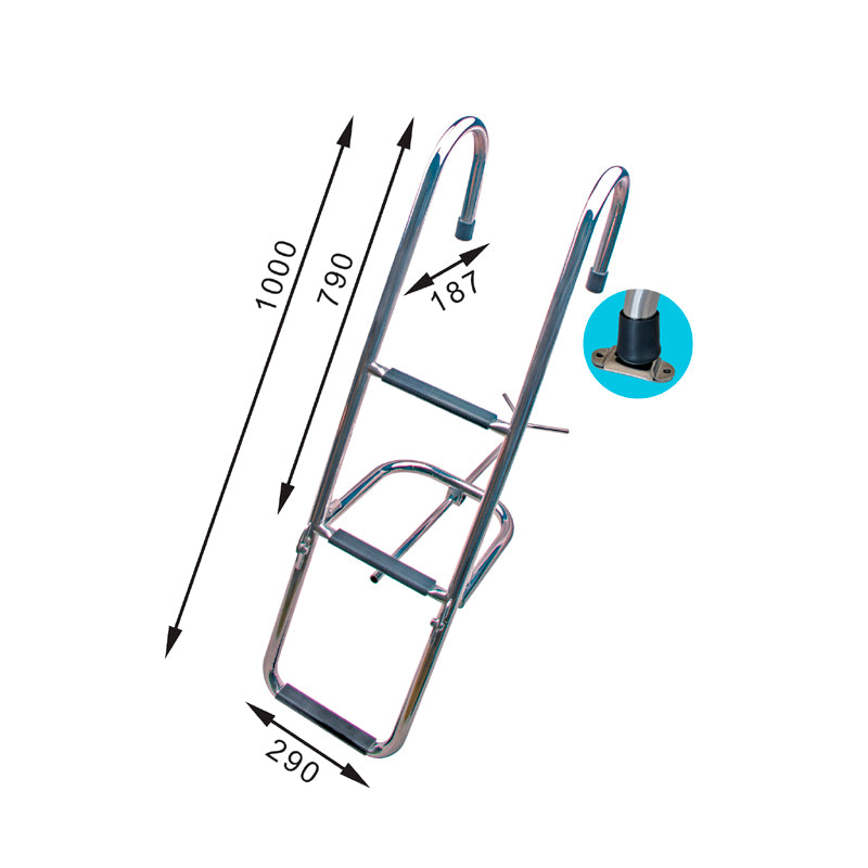 Stævnstige 2+1 trin 750-1050 mm bredde 290 mm rør Ø25 mm