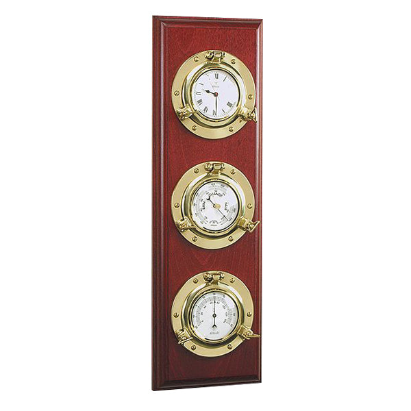 Imagine Messing Uhr/Thermo/Barometer auf Platte 560x160x40mm