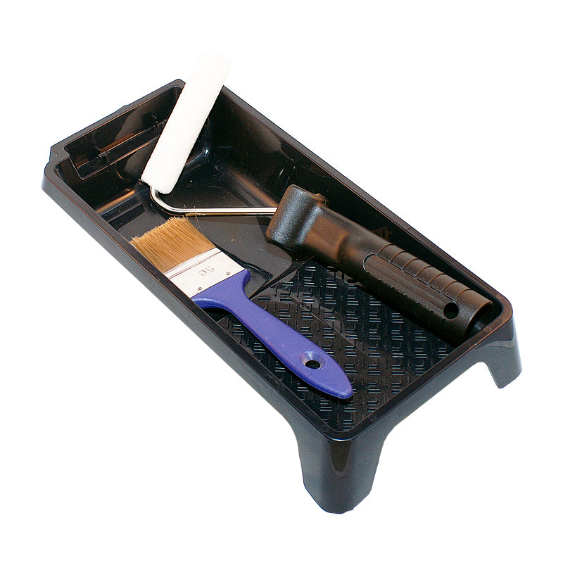 Paint tray set w/10 cm smooth roller and 5 cm brush