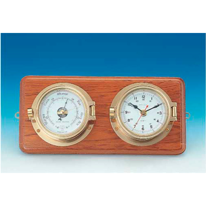 Uhr & Barometer Messing auf Teakholz