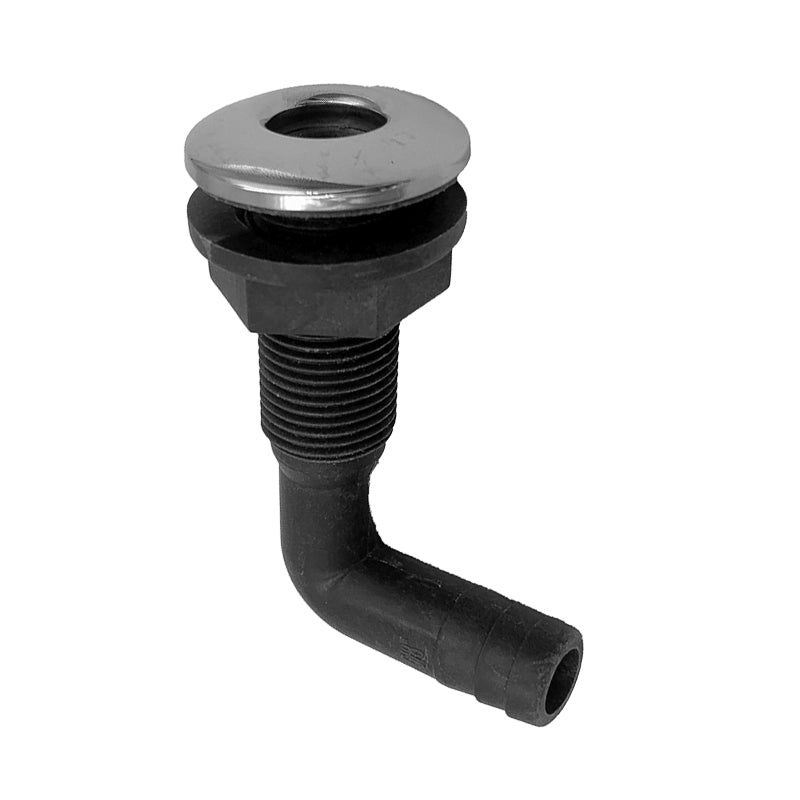 Skroggennemføring komposit 90° til slange 5/8" rustfri kappe