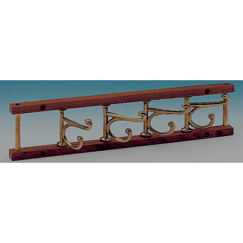 Garderobeknag teakbeslag med 2 messingkroge L 190 mm
