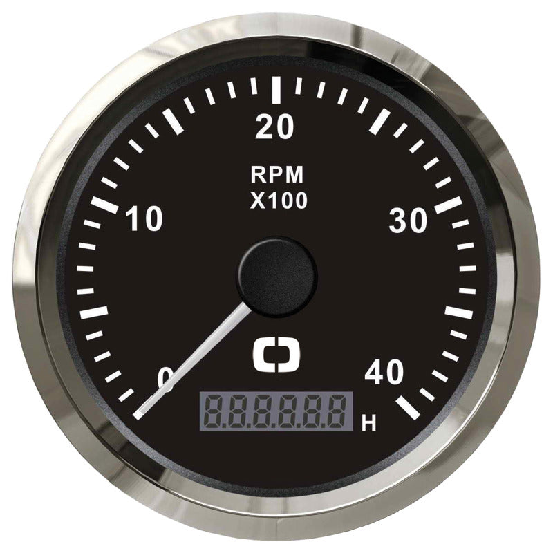 Omdrejningstæller 0-4000 RPM sort med blank krans