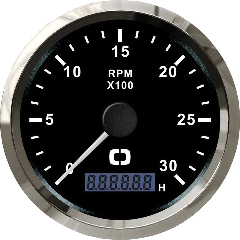 Omdrejningstæller 0-3000 RPM sort med blank krans