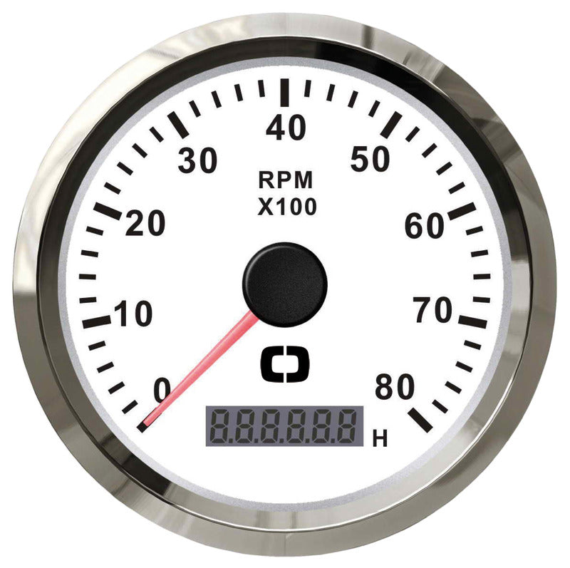 Omdrejningstæller 0-8000 RPM hvid blank