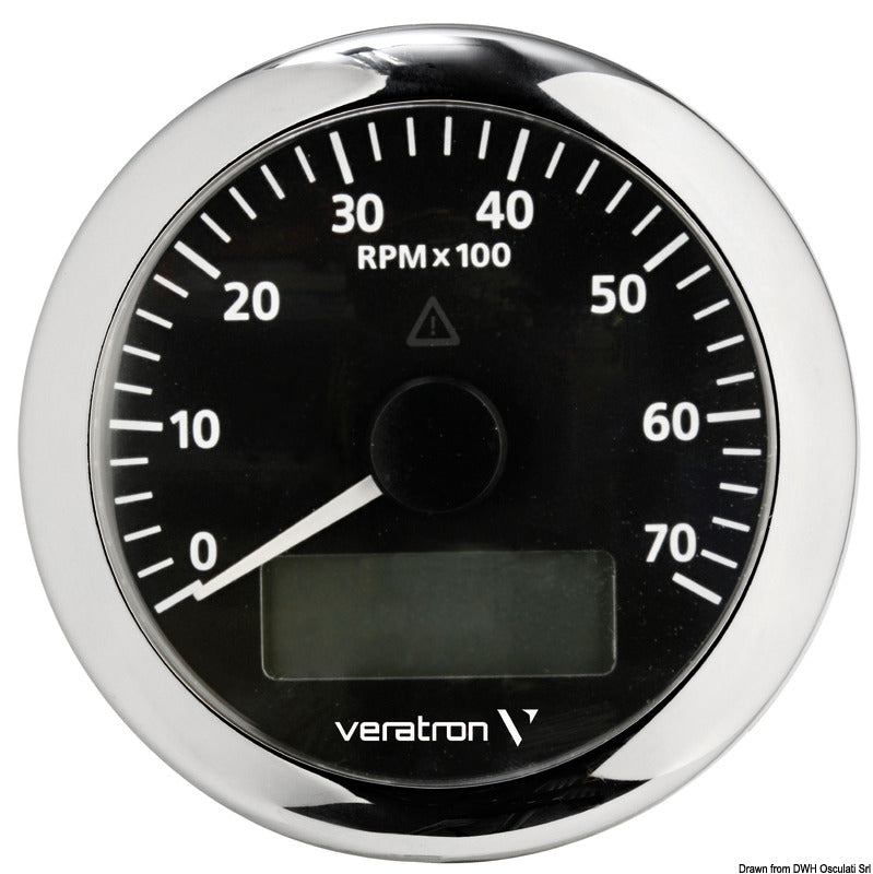 Omdrejningstæller 7000 RPM sort Ø85 mm 12/24 V