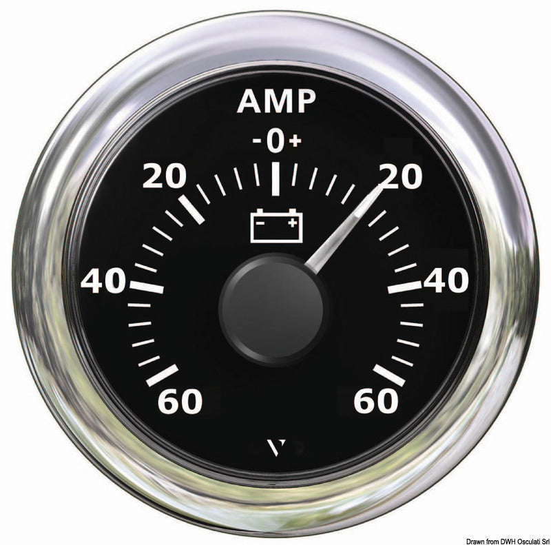 Amperemeter sort -60 A til +60 A 12/24 V Ø52 mm