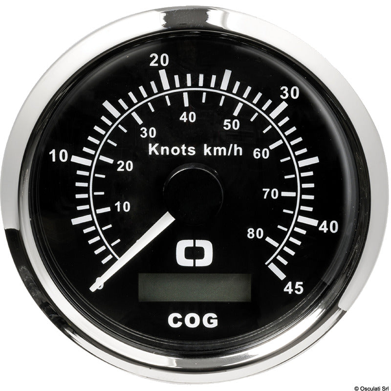 Analogt GPS-speedometer med digital kursvisning 12 V, 0–45 knob, sort/blank