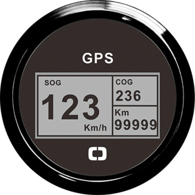 KUS CCSB digitalt GPS-speedometer med distancetæller og kursvisning 12/24 V, sort/sort