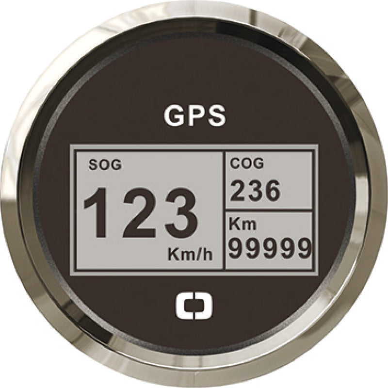 GPS-speedometer med distancetæller og kursvisning 12/24 V, sort/blank