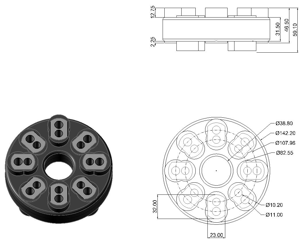 Elastisk koblingsled (Bull Flex) 8 huller ID: Ø38,8 mm UD: Ø142,2 mm