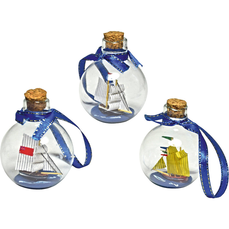 Christmas set with bottle ships, 3 pcs. asst.
