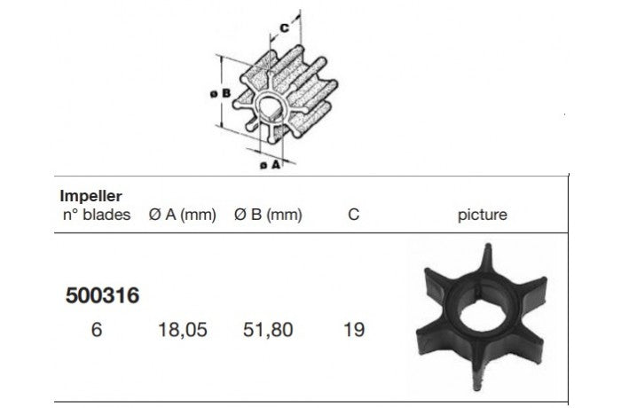 Impeller til vandpumpe køling til Yamaha/Mariner-påhængsmotor 40/70 HK