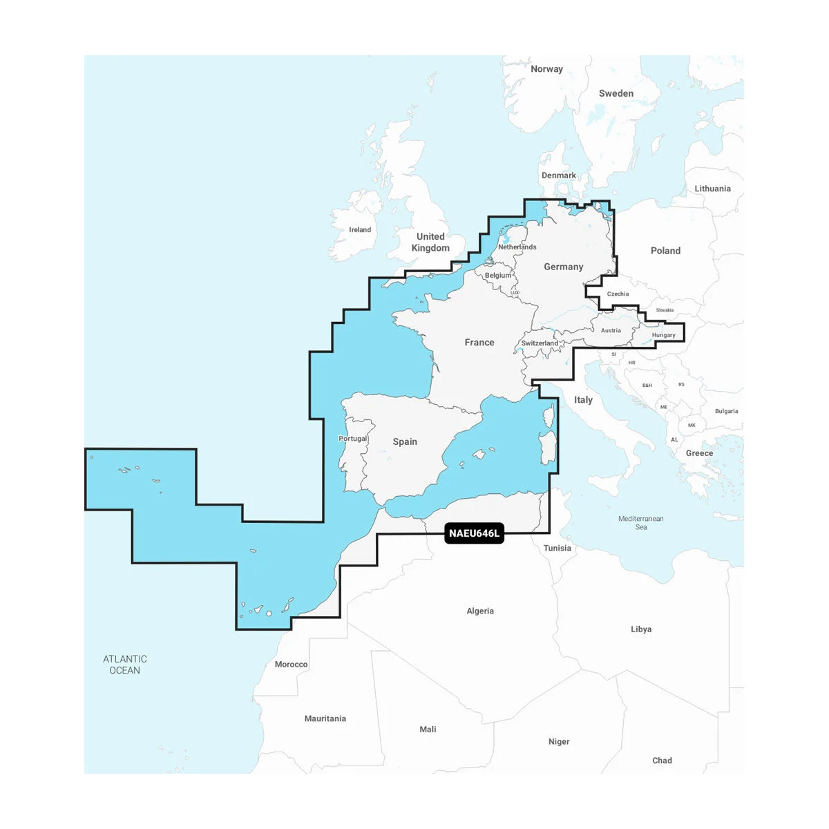Navionics+ søkort – Europa, Central og Vest (NAEU646L)