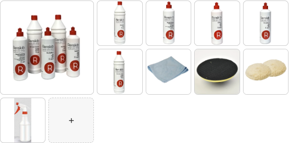 Renskib komplet startkit (inkl. 3 stk. mikrofiberklude, polersål, lammeuldsrondeller og sprayflaske)