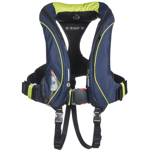 Crewsaver ERGOFIT+ aufblasbare Rettungsweste 190N, Marineblau/Grün mit Soft-Loop-D-Ring
