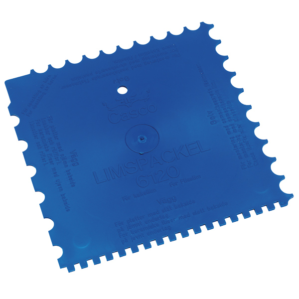Blue plastic toothed spatula