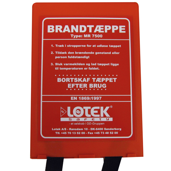 Fire blanket 1.20x1.8m in box, Danish text EN 1869 approved