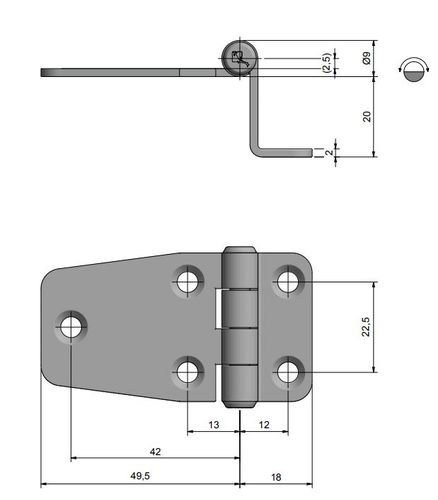 Roca-Scharnier 67,5 x 37 x 20 mm AISI 304