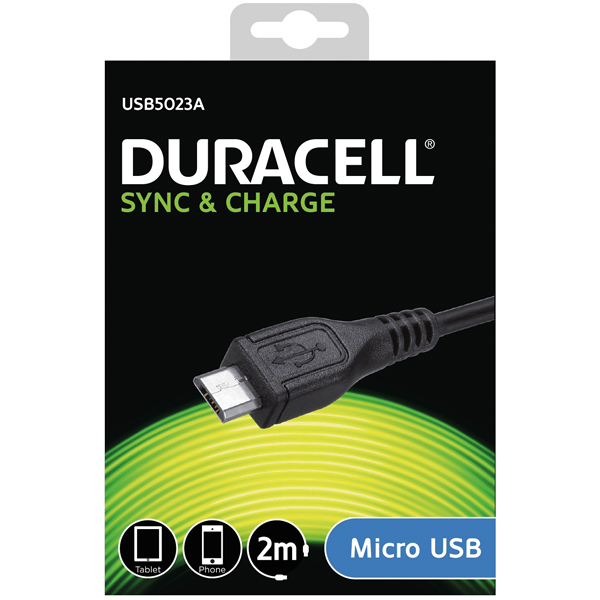 Duracell USB to Micro USB Cable, 2m (Black)