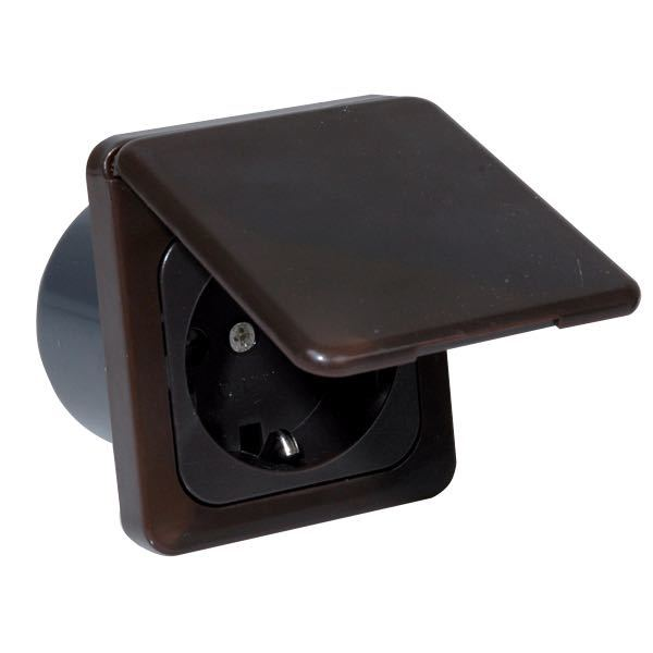 Einbausteckdose 220V mit Klappe braun