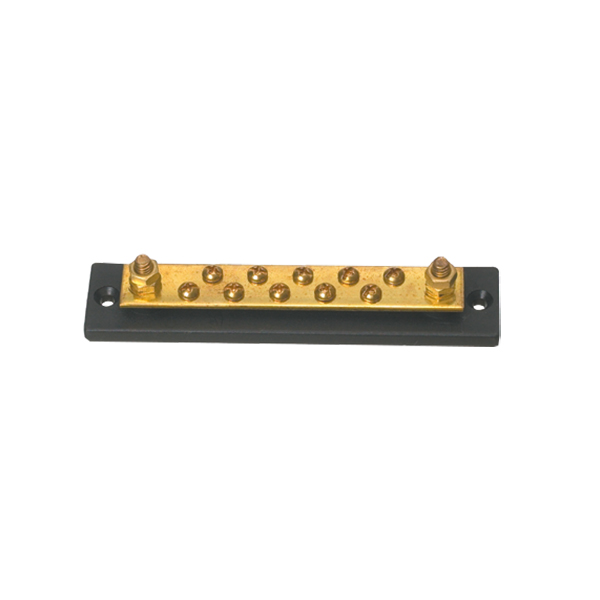 Elektrischer Anschlussblock aus Messing +/- mit 10 Drähten.