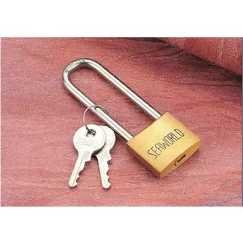 Padlock brass with long stainless steel shackle 64 x 30 mm