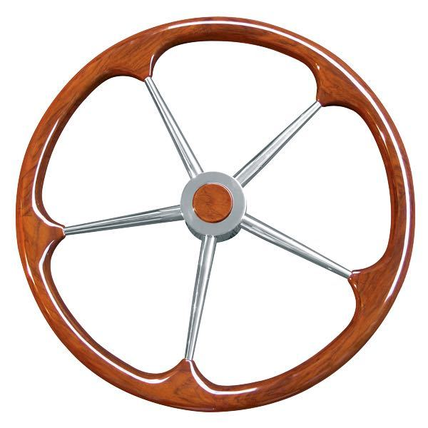 Steel steering wheel with teak ring ø100cm