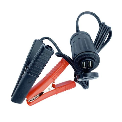 USB Outlet double 12V with cable and battery clamps