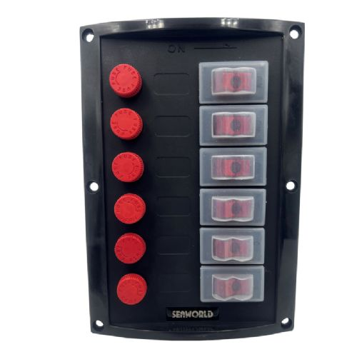 Spritzwassergeschütztes Schalterpanel mit 6 Schaltern mit Beleuchtung