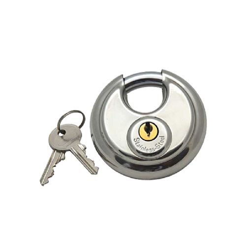 Discus padlock stainless steel w/2 keys Ø:70 mm Shackle Ø:9.5 mm