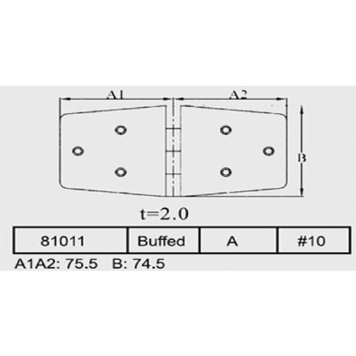 Door hinge stainless 75.5 x 74.5 x 2.0 mm