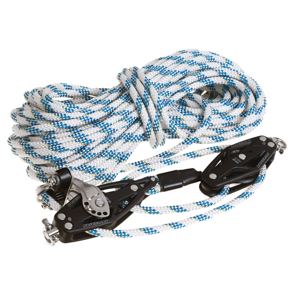 Rutgerson sheet system 4:1 60mm blocks, 25m spliced rope Ø10
