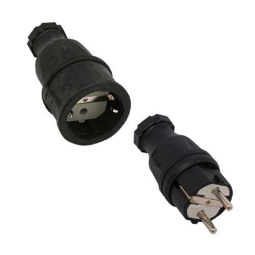 Schukostecker mit Erdungsklemme "Male" schwarzer Gummi