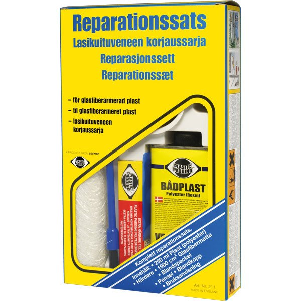 Reparaturset für Kunststoffpolster, 250 ml, 20 x 90 cm, Fiberglasgewebe
