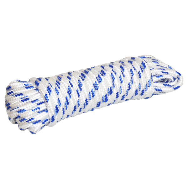 16 Braided PP rope white with blue marking thread Ø10 mm 15 meters