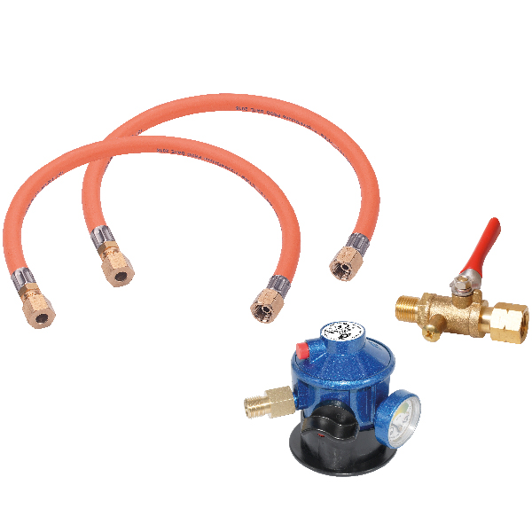 Gasregler-Set zur Dichtheitsprüfung, 2 Schläuche und 1 Absperrhahn