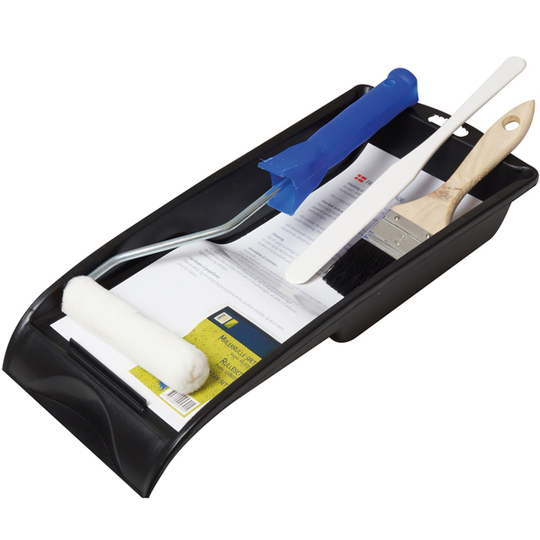 Paint tray with roller & brush